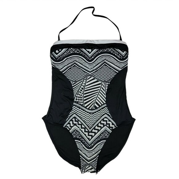 Kenneth Cole Black &‎ White Swimsuit Womens Sz S 1 Pc Geometric Removable Strap - Picture 1 of 7